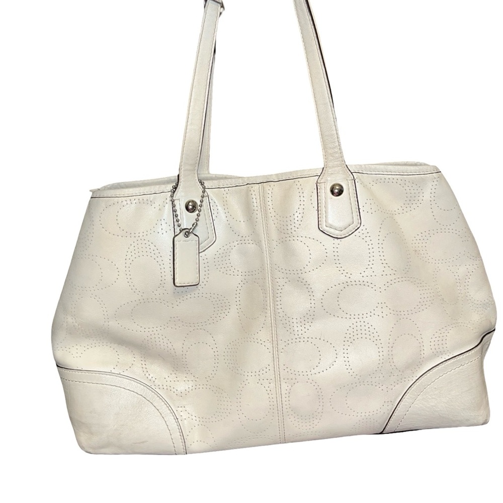 Elegant White Coach Carli Tote Bag